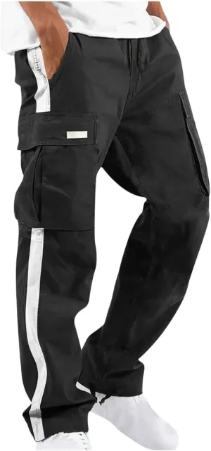 Mens Sports Cargo Pants Patchwork Trendy 2025 Work Pants for Men Casual Straight Leg Relaxed Fit Trousers with Pocket