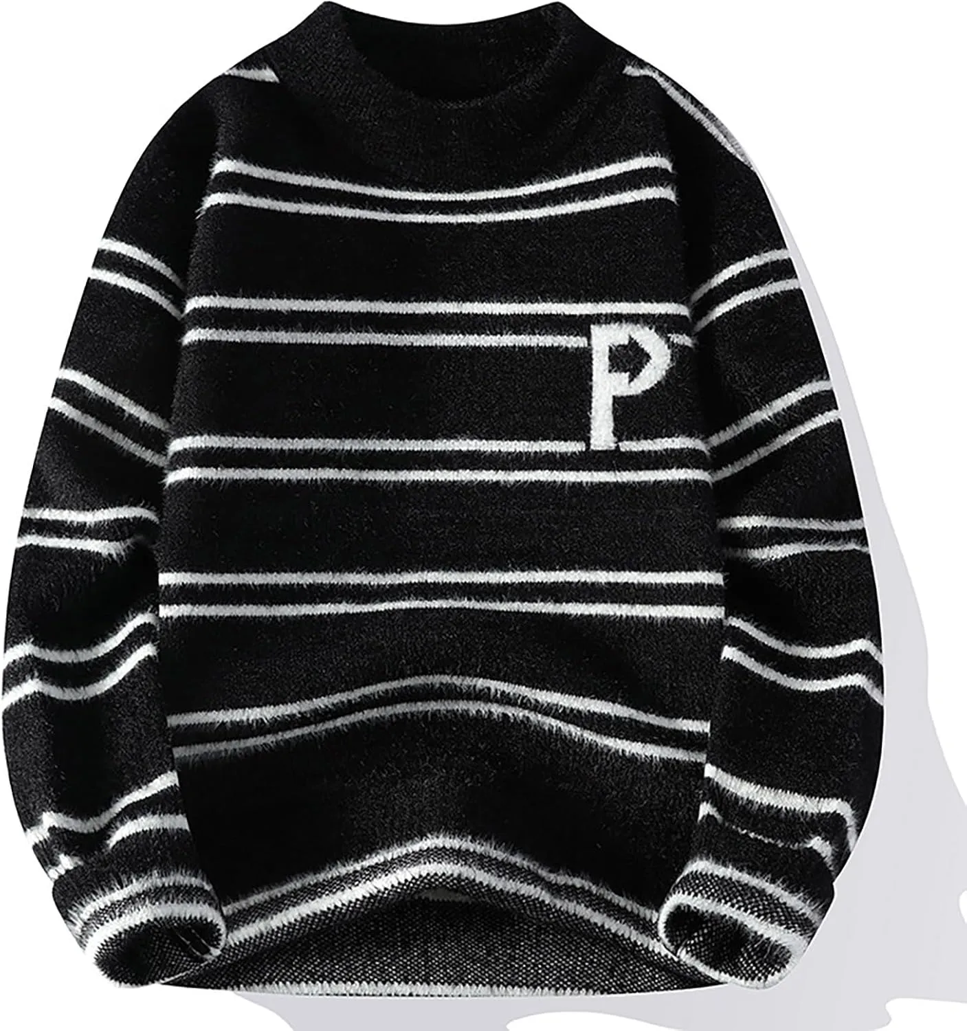 Men's Striped Pullover Sweater Winter Thermal Rib Knitted Jumpers Plus Size Fashion Long Sleeve Colorblock Dressy Top