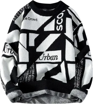 Men's Striped Pullover Sweater Winter Thermal Rib Knitted Jumpers Plus Size Fashion Long Sleeve Colorblock Dressy Top