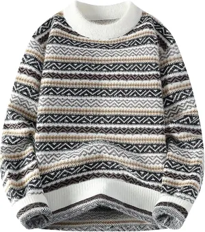 Men's Striped Pullover Sweater Winter Thermal Rib Knitted Jumpers Plus Size Fashion Long Sleeve Colorblock Dressy Top