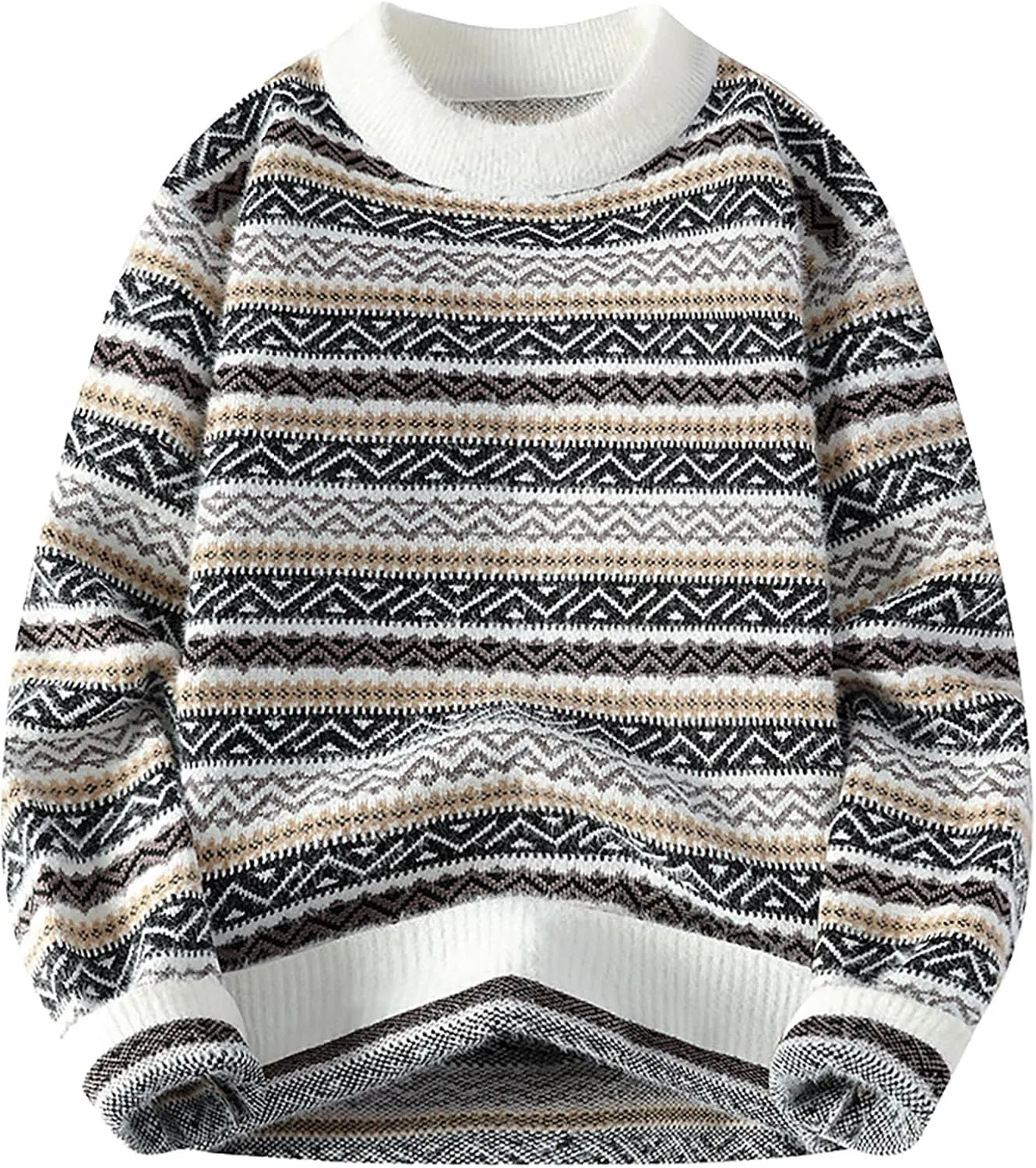 Men's Striped Pullover Sweater Winter Thermal Rib Knitted Jumpers Plus Size Fashion Long Sleeve Colorblock Dressy Top