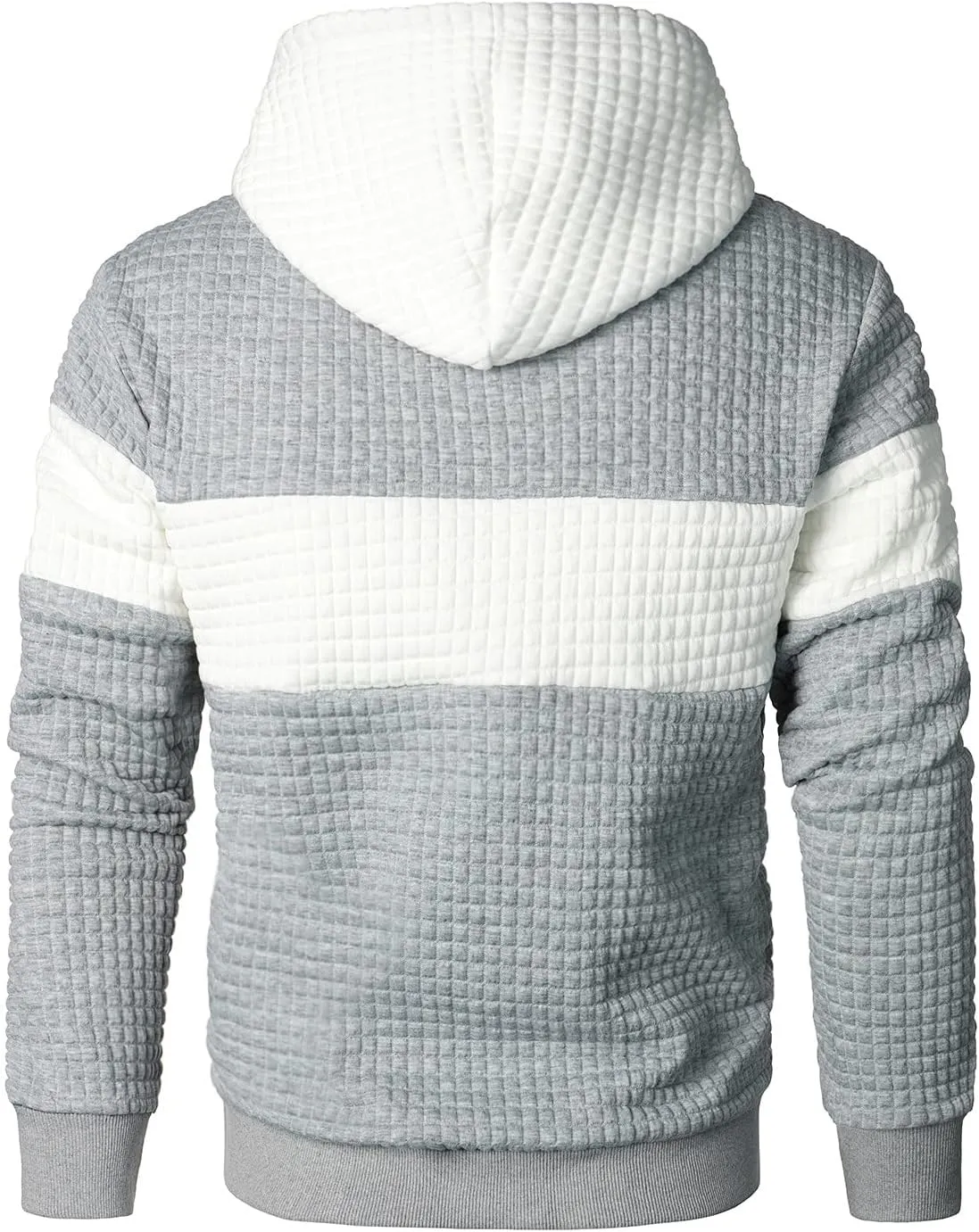 Men’s Sweatshirts Long Sleeve Pullover Patchwork Plaid Jacquard Hoodie Casual Drawstring Hoody Top