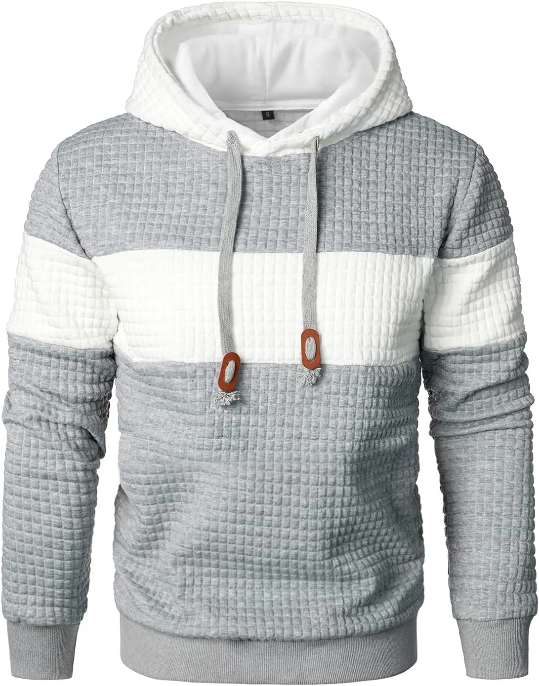 Men’s Sweatshirts Long Sleeve Pullover Patchwork Plaid Jacquard Hoodie Casual Drawstring Hoody Top