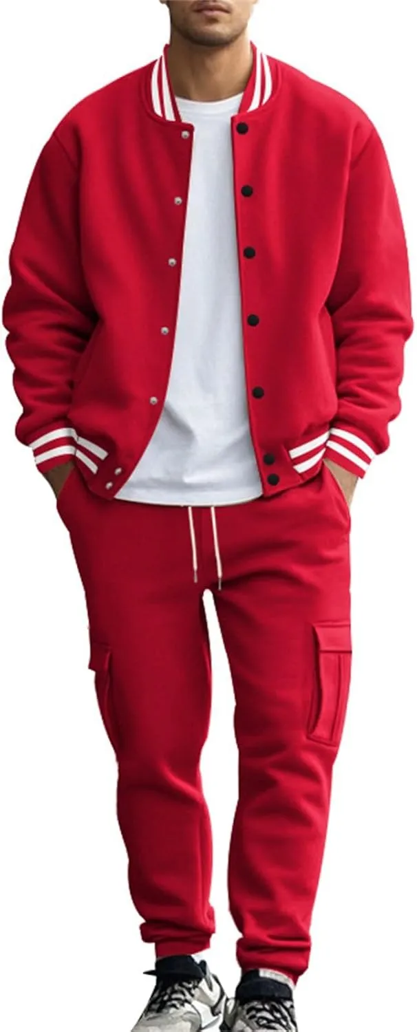 Men's Tracksuit Set Jogging Sweatsuits Varsity Baseball Jacket Coat Cotton Blend Letterman Jackets Cargo Sweatpants
