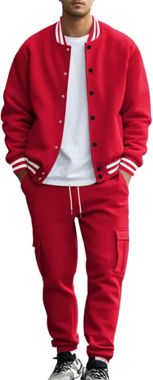Men's Tracksuit Set Jogging Sweatsuits Varsity Baseball Jacket Coat Cotton Blend Letterman Jackets Cargo Sweatpants