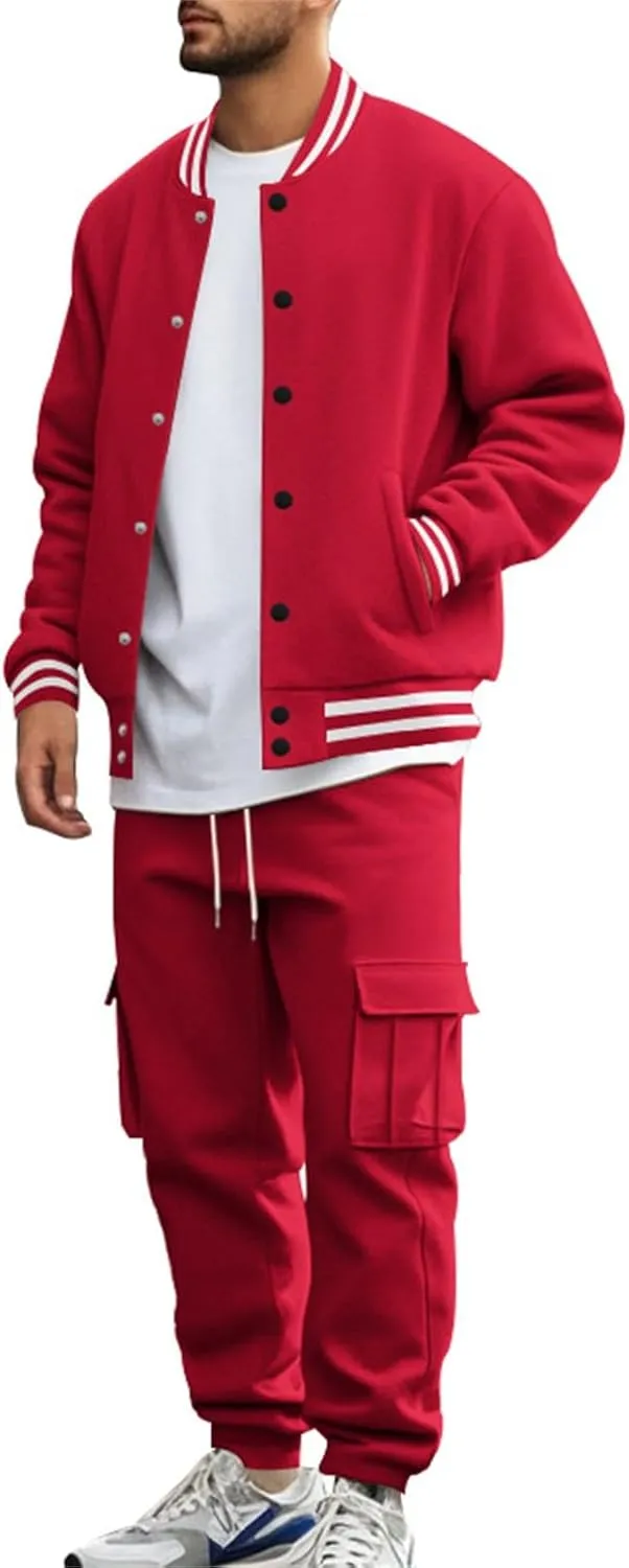 Men's Tracksuit Set Jogging Sweatsuits Varsity Baseball Jacket Coat Cotton Blend Letterman Jackets Cargo Sweatpants