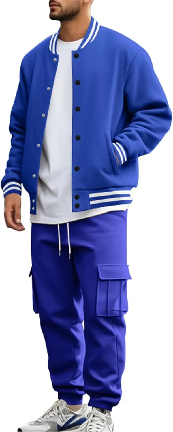 Men's Tracksuit Set Jogging Sweatsuits Varsity Baseball Jacket Coat Cotton Blend Letterman Jackets Cargo Sweatpants