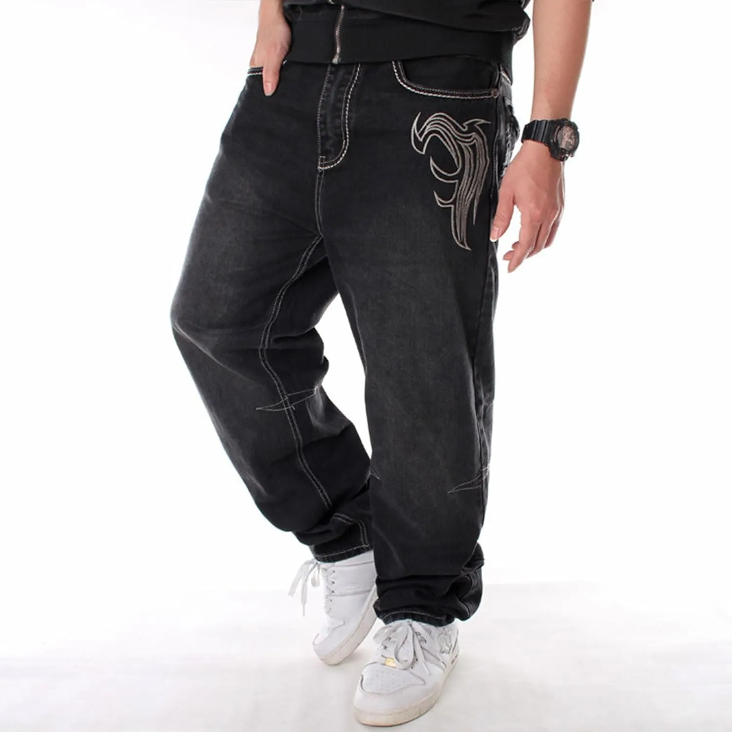 Men's Vintage Hip Hop Style Baggy Skater Jeans Denim Loose Fit Dance Skateboard Pants(a1,30)