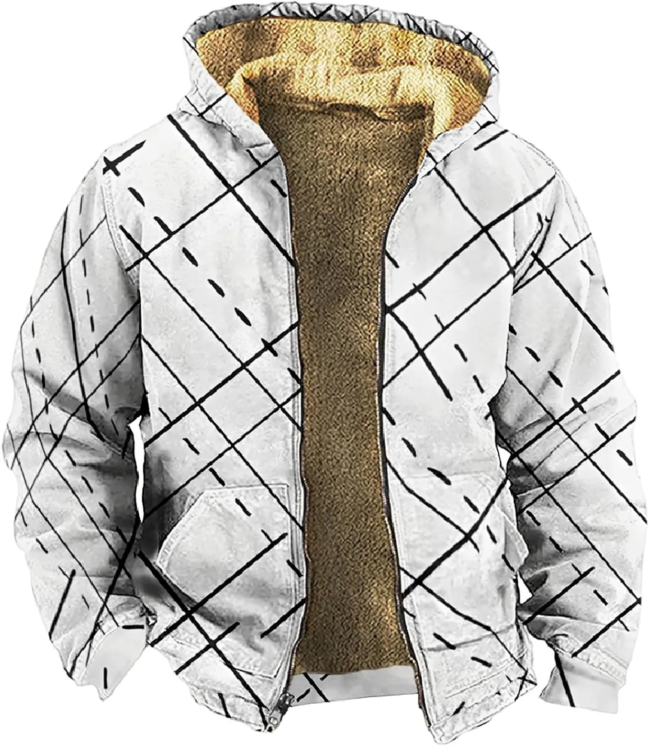 Men's Zip Up Hoodie Heavyweight Sweatshirt Fleece Sherpa Lined Warm Jacket Gradient Color Big&Tall Plus Size Clothes