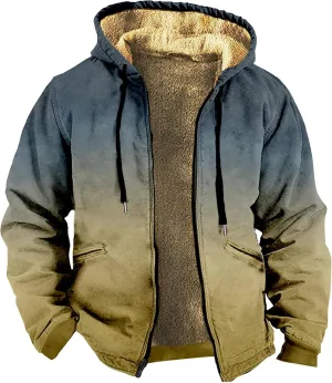 Men's Zip Up Hoodie Heavyweight Sweatshirt Fleece Sherpa Lined Warm Jacket Gradient Color Big&Tall Plus Size Clothes