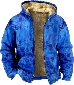 Men's Zip Up Hoodie Heavyweight Sweatshirt Fleece Sherpa Lined Warm Jacket Gradient Color Big&Tall Plus Size Clothes