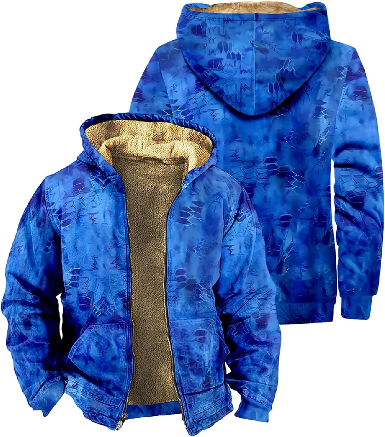 Men's Zip Up Hoodie Heavyweight Sweatshirt Fleece Sherpa Lined Warm Jacket Gradient Color Big&Tall Plus Size Clothes