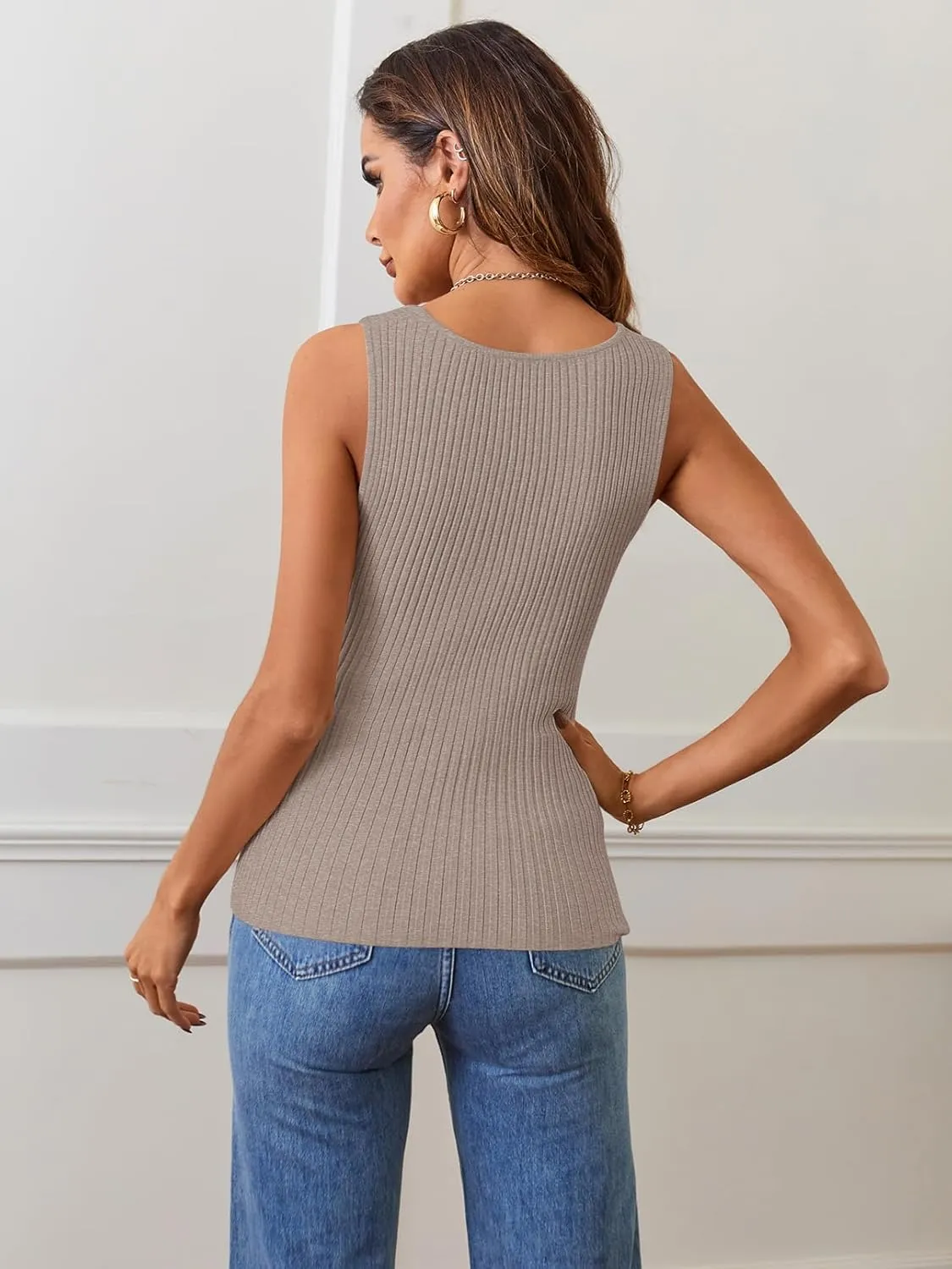 MEROKEETY Women's 2025 Ribbed Tank Tops Knit Square Neck Sleeveless Shirts Summer Casual Basic Tanks
