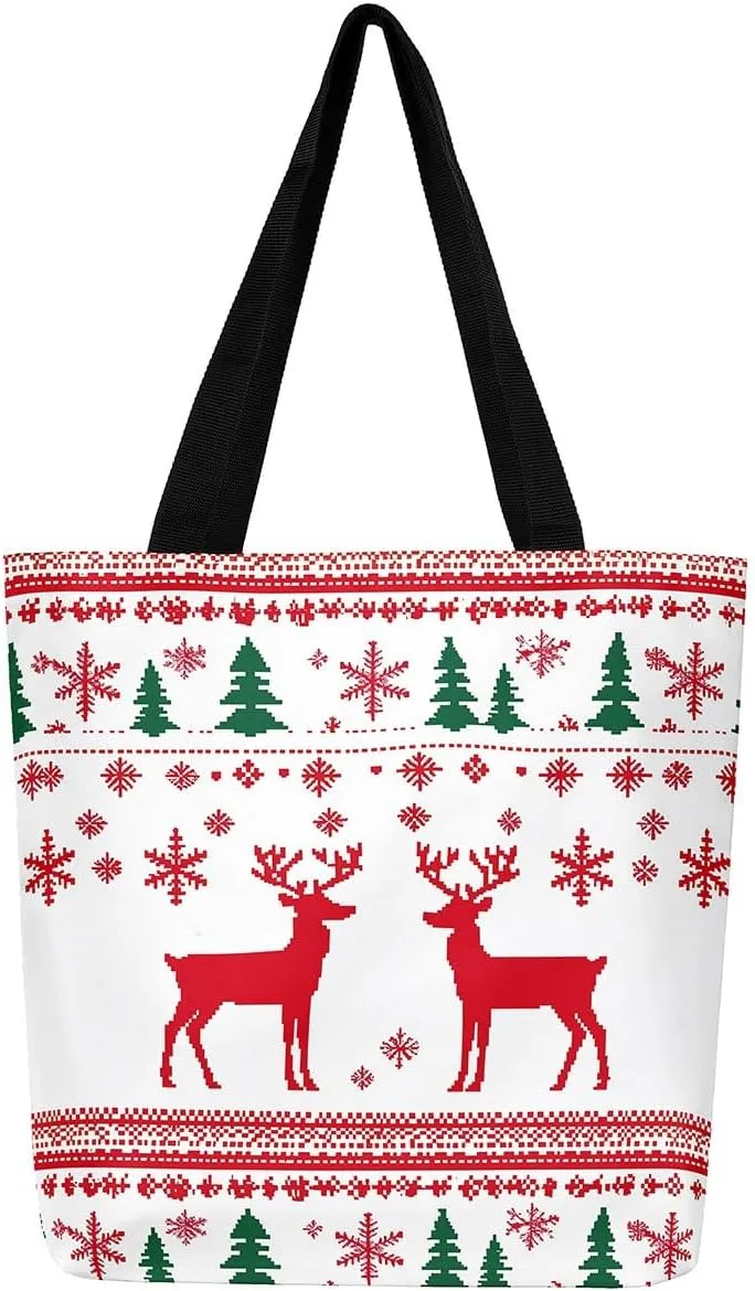 Merry Christmas Canvas Tote Bag,Xmas Snowman Shoulder Handbags for Shopping Gym,Farmhouse Travel Bag