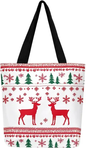 Merry Christmas Canvas Tote Bag,Xmas Snowman Shoulder Handbags for Shopping Gym,Farmhouse Travel Bag