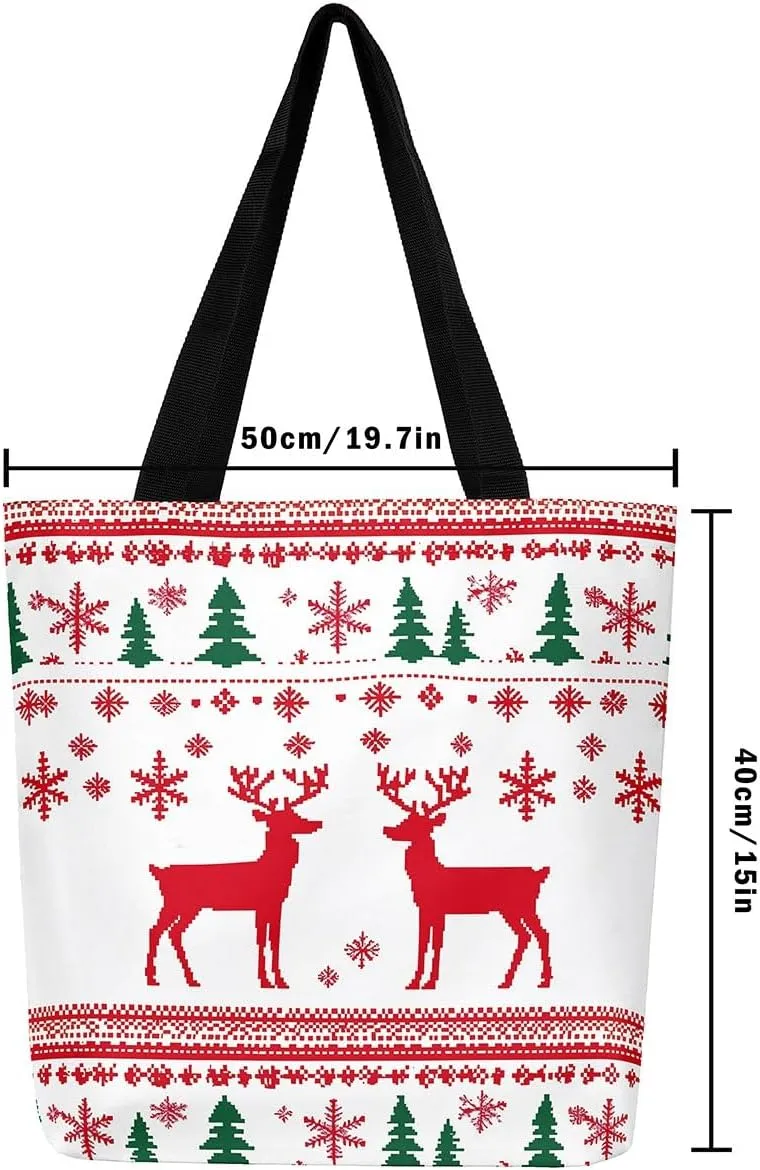 Merry Christmas Canvas Tote Bag,Xmas Snowman Shoulder Handbags for Shopping Gym,Farmhouse Travel Bag