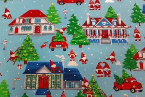 Merry Gnomeville Gnome Sweet Gnome Blue Patchwork / Craft Fabric