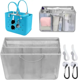 Mesh Beach Bag Organizer Liner Compatible with X Large Bogg Bag Accessories, Mesh Insert Divider Pouch Zipper for Original Bogg Bags XL/Simply Southern Tote -Grey