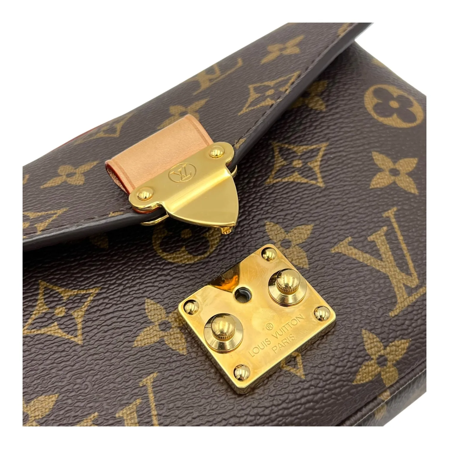 Metis East West Brown Crossbody Bag in Monogram Coated Canvas, Gold hardware