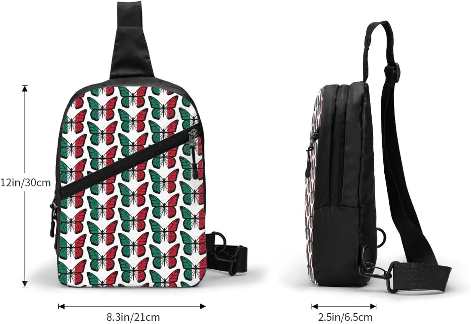 Mexican Flag Butterfly Crossbody Bag Portable Sling Bags Foldable Chest Daypack Reusable Sports Shoulder Backpack Diagonally Casual Rucksack Travel Bag