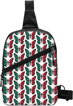 Mexican Flag Butterfly Crossbody Bag Portable Sling Bags Foldable Chest Daypack Reusable Sports Shoulder Backpack Diagonally Casual Rucksack Travel Bag
