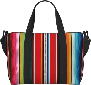 Mexican Serape Blanket Stripes Large Laptop Tote Travel Work Bag For Women Men Gym Beach Bag For Women Crossbody Carry On Shoulder Bag With Compartments Zipper,Overnight Weekender Bags