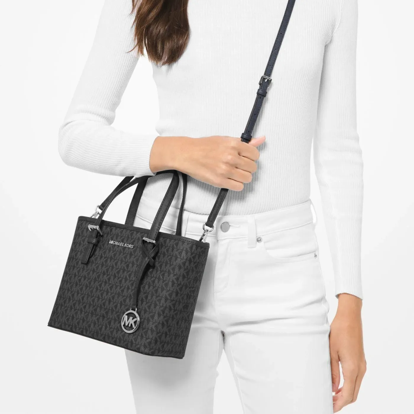 M.I.C.H.A.E.L K.O.R.S Jet Set Travel Extra-Small Logo Top-Zip Tote Bag for Shoulder/Crossbody Wear