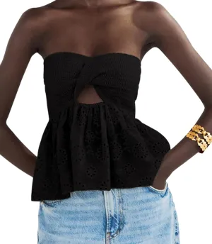 MISSACTIVER Women Twist Knot Knit Bandeau Tube Top Embroidery Strapless Off Shoulder Backless Hollow Crop Tank Corset Top