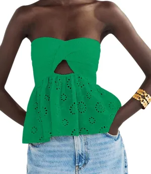 MISSACTIVER Women Twist Knot Knit Bandeau Tube Top Embroidery Strapless Off Shoulder Backless Hollow Crop Tank Corset Top