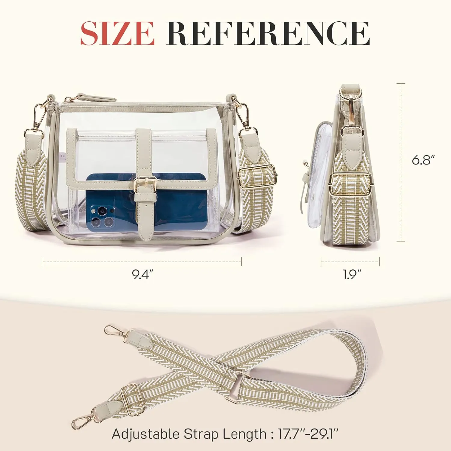Missnine Clear Bag Stadium Approved PVC Crossbody Purse for Women Transparent Shoulder Concert Bag with Guitar Strap