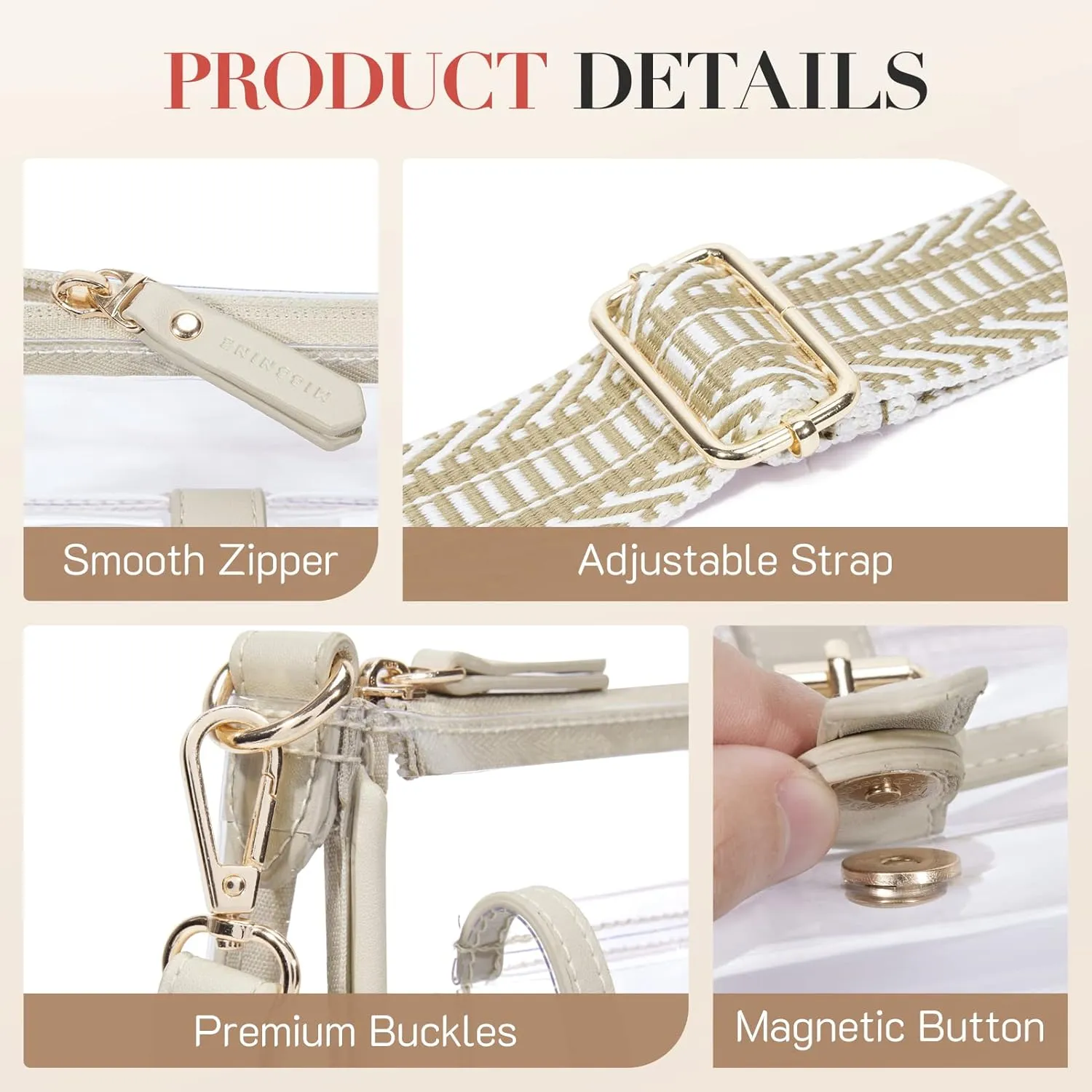 Missnine Clear Bag Stadium Approved PVC Crossbody Purse for Women Transparent Shoulder Concert Bag with Guitar Strap