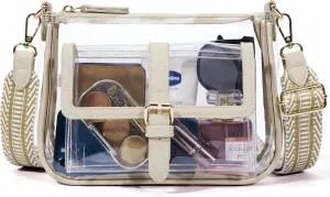Missnine Clear Bag Stadium Approved PVC Crossbody Purse for Women Transparent Shoulder Concert Bag with Guitar Strap