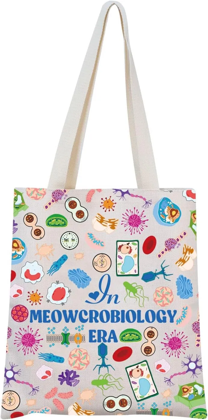 MNIGIU Funny Meowcrobiology Gift Meowcrobiology Tote Bag Biology Teacher Gift Meowcrobiology Lover Gift