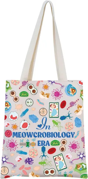 MNIGIU Funny Meowcrobiology Gift Meowcrobiology Tote Bag Biology Teacher Gift Meowcrobiology Lover Gift