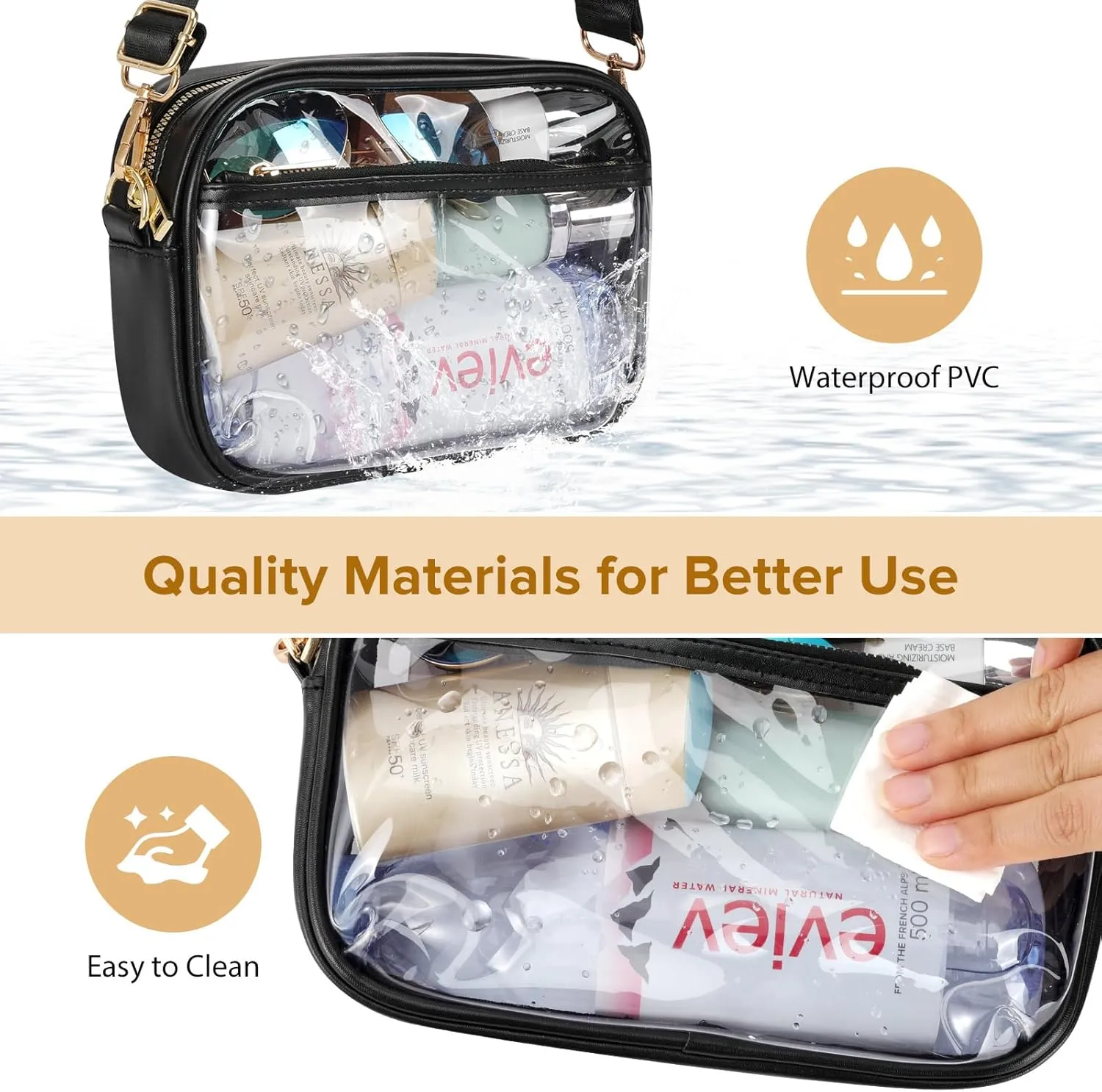 MoKo Clear Bag for Stadium Events - Multi Pockets Clear Sling Purse Crossbody Bag with Adjustable Shoulder Strap