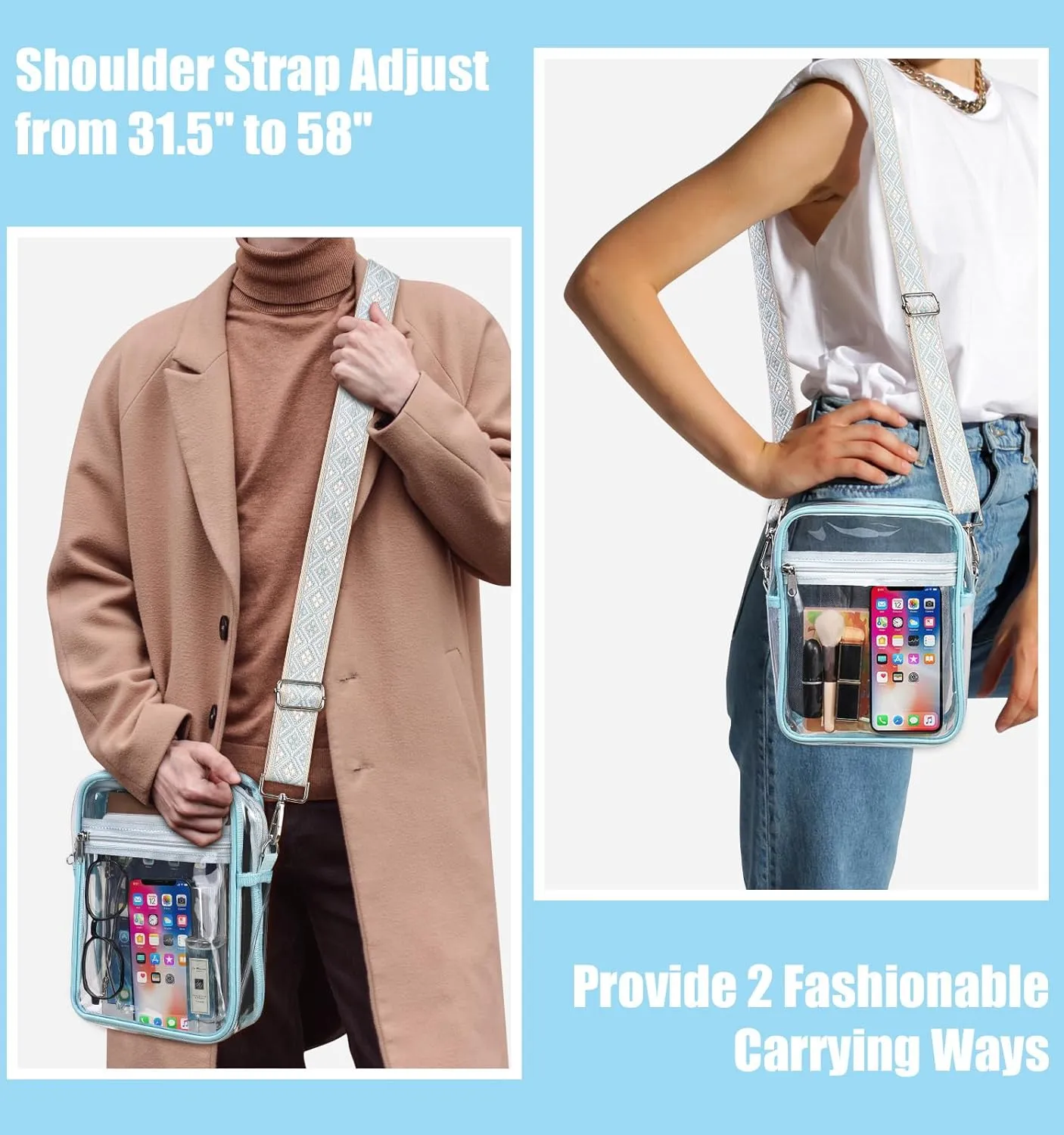 MoKo Clear Bag Stadium Approved, Crossbody Bag Purse Adjustable Strap Shoulder Bags for Concerts Festival Sports Events