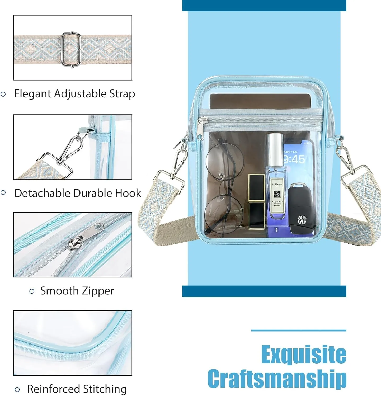 MoKo Clear Bag Stadium Approved, Crossbody Bag Purse Adjustable Strap Shoulder Bags for Concerts Festival Sports Events