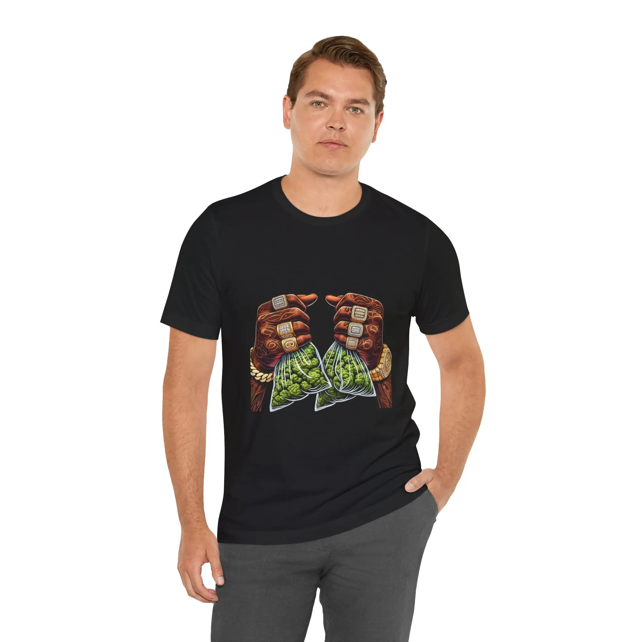 Money Bags Unisex Jersey Tee - Colorful Cannabis Art Tee