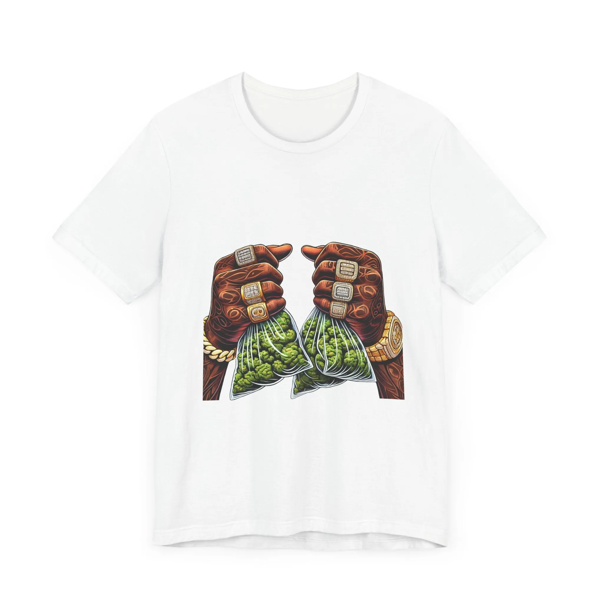 Money Bags Unisex Jersey Tee - Colorful Cannabis Art Tee