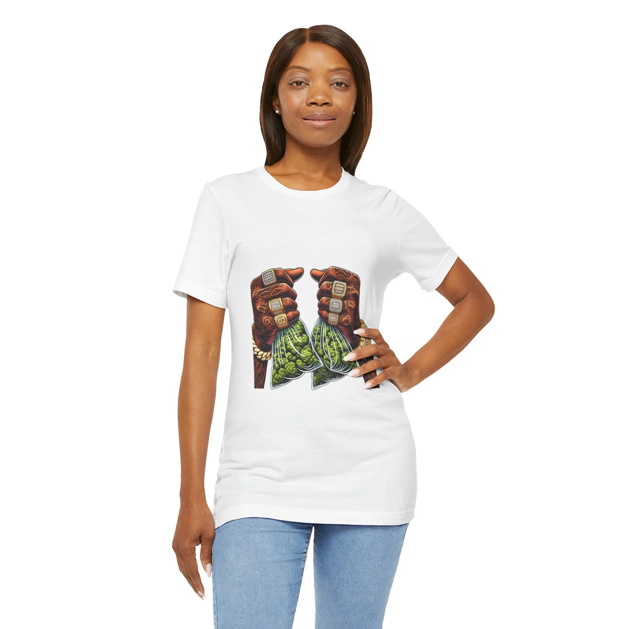 Money Bags Unisex Jersey Tee - Colorful Cannabis Art Tee