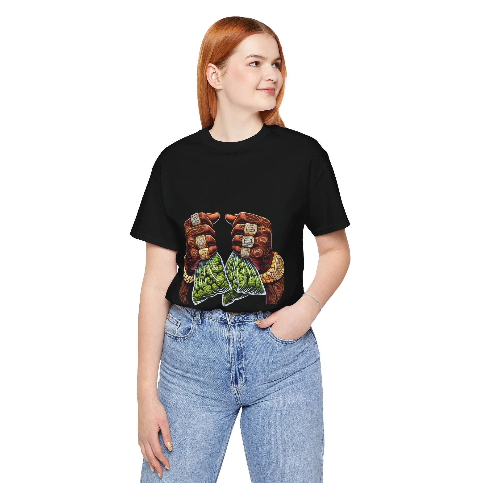 Money Bags Unisex Jersey Tee - Colorful Cannabis Art Tee