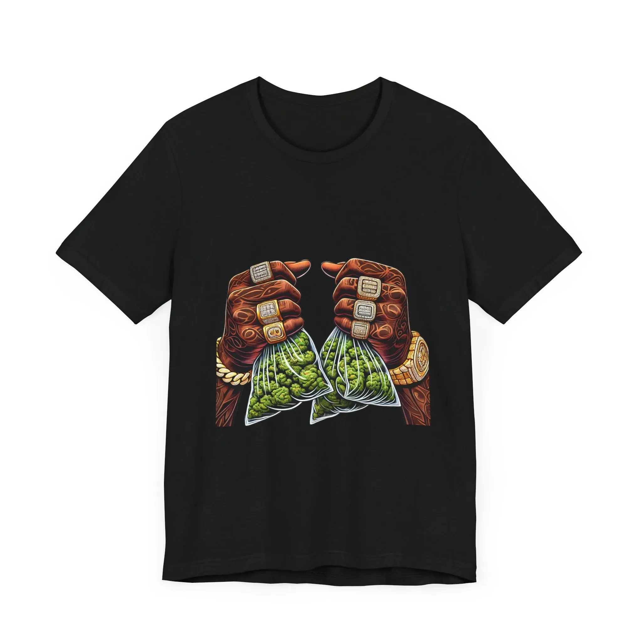 Money Bags Unisex Jersey Tee - Colorful Cannabis Art Tee