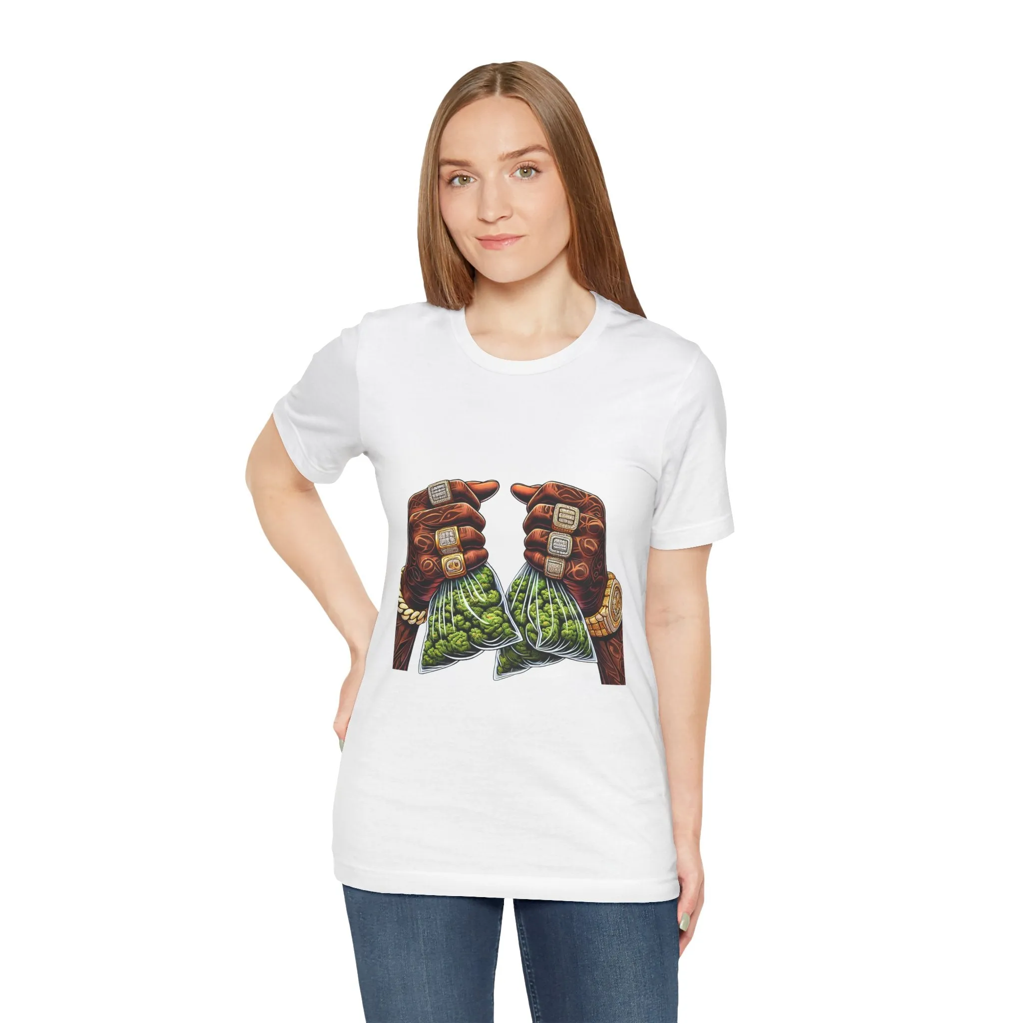 Money Bags Unisex Jersey Tee - Colorful Cannabis Art Tee