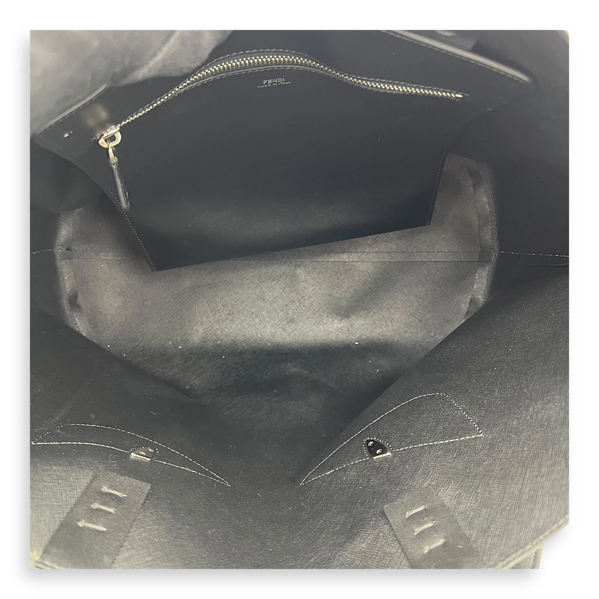 Monster Eyes Shopping Black Tote Bag in Calfskin, Silver hardware