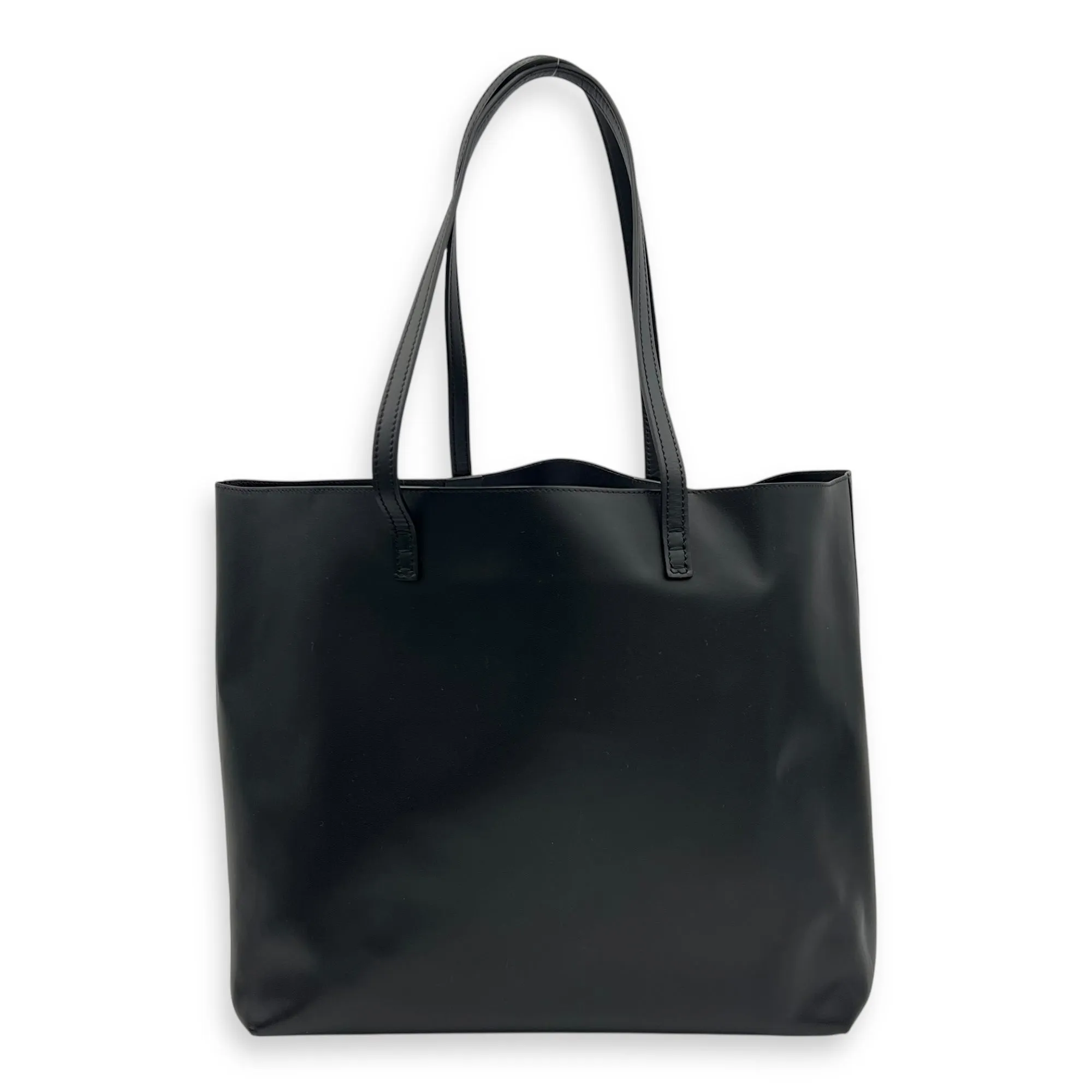 Monster Eyes Shopping Black Tote Bag in Calfskin, Silver hardware