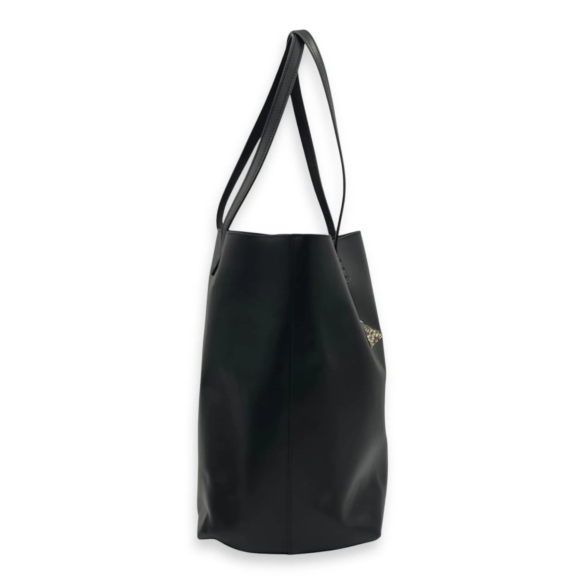 Monster Eyes Shopping Black Tote Bag in Calfskin, Silver hardware