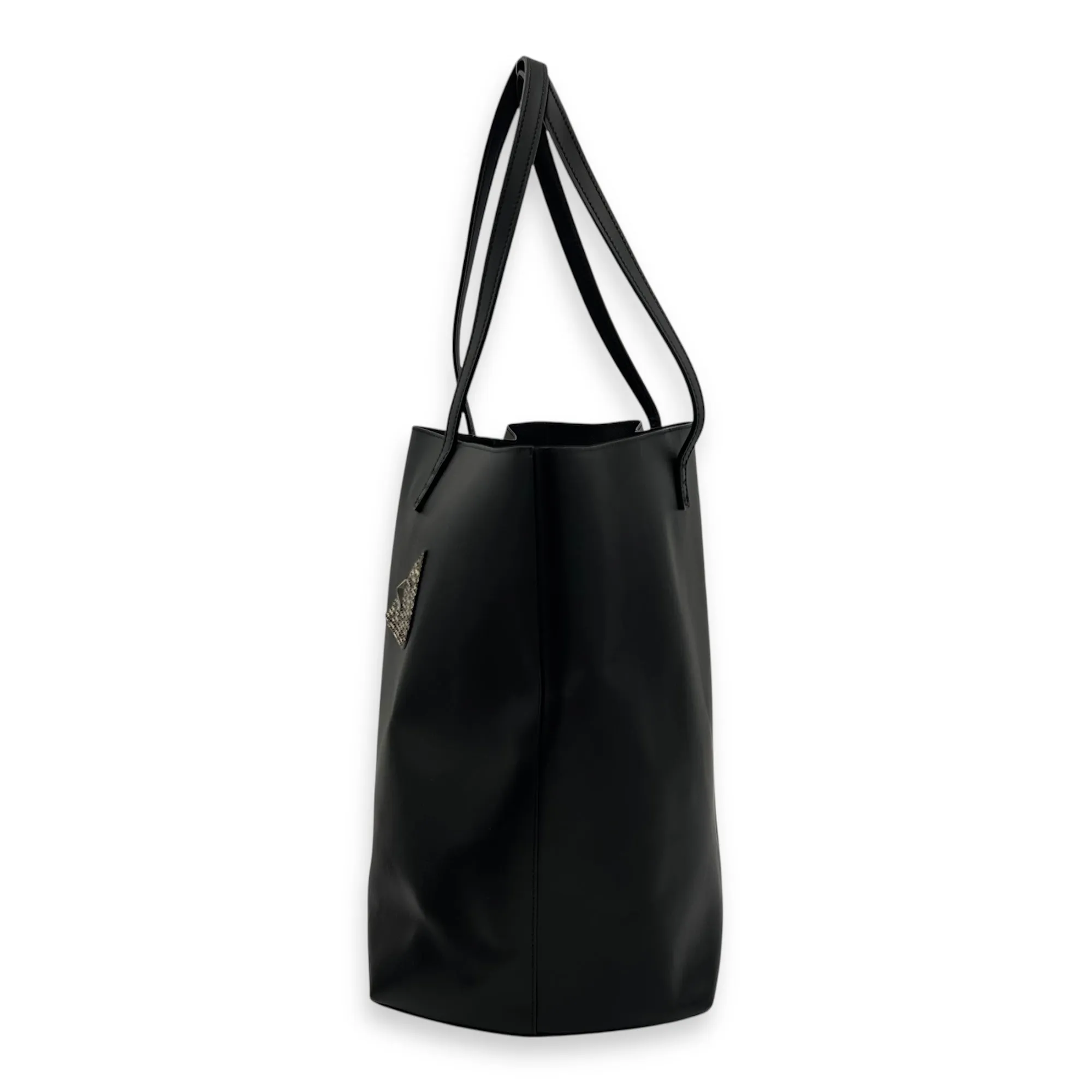 Monster Eyes Shopping Black Tote Bag in Calfskin, Silver hardware