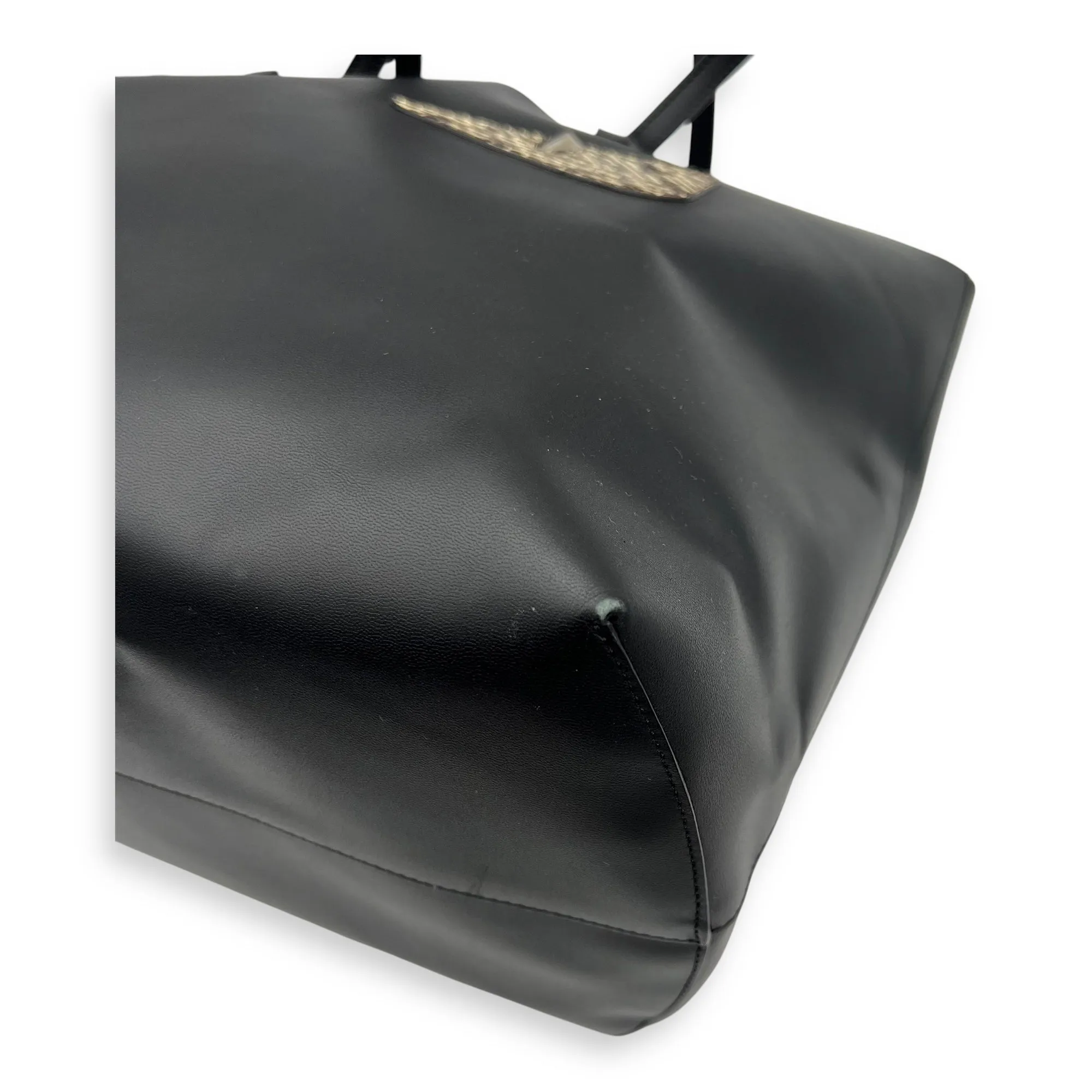 Monster Eyes Shopping Black Tote Bag in Calfskin, Silver hardware