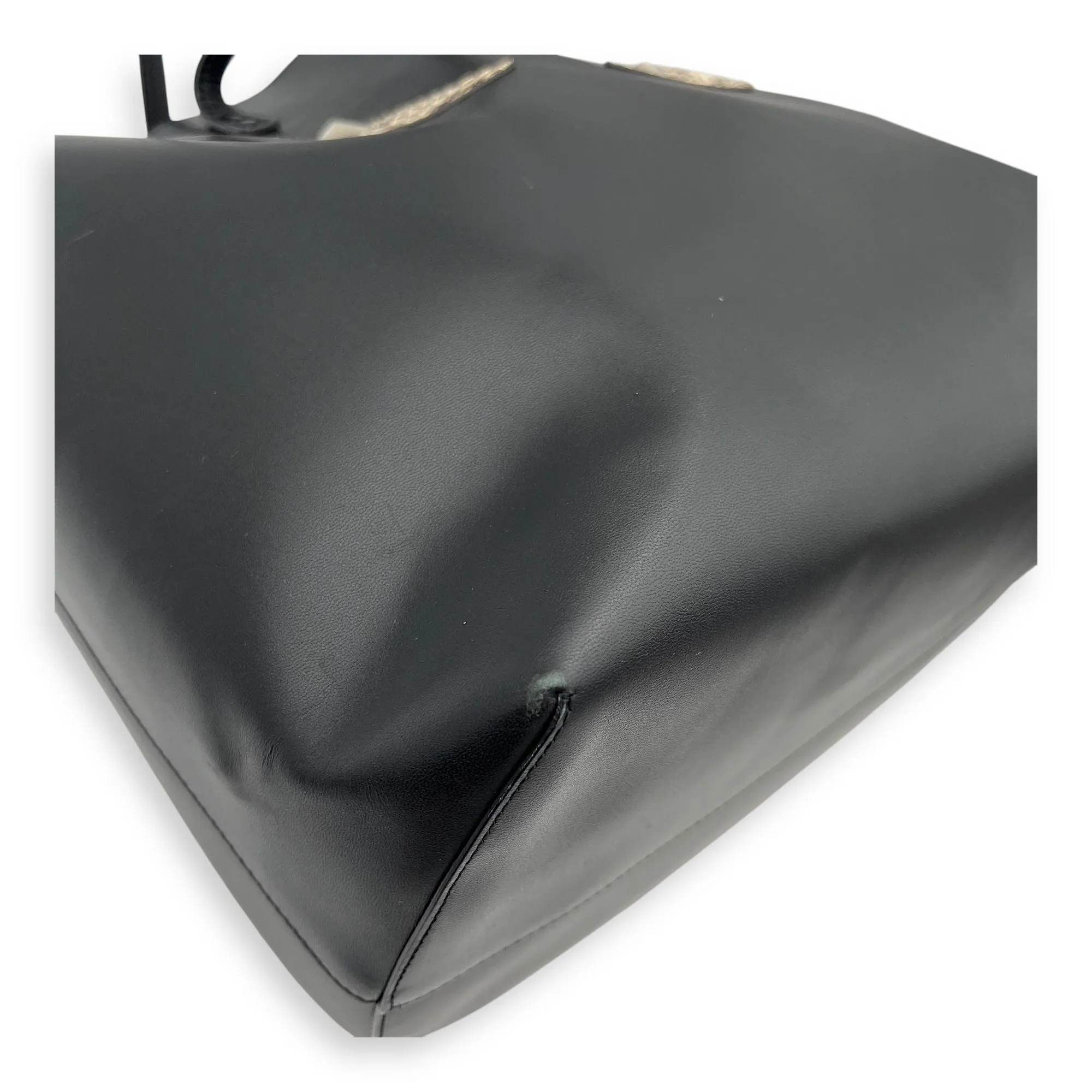 Monster Eyes Shopping Black Tote Bag in Calfskin, Silver hardware