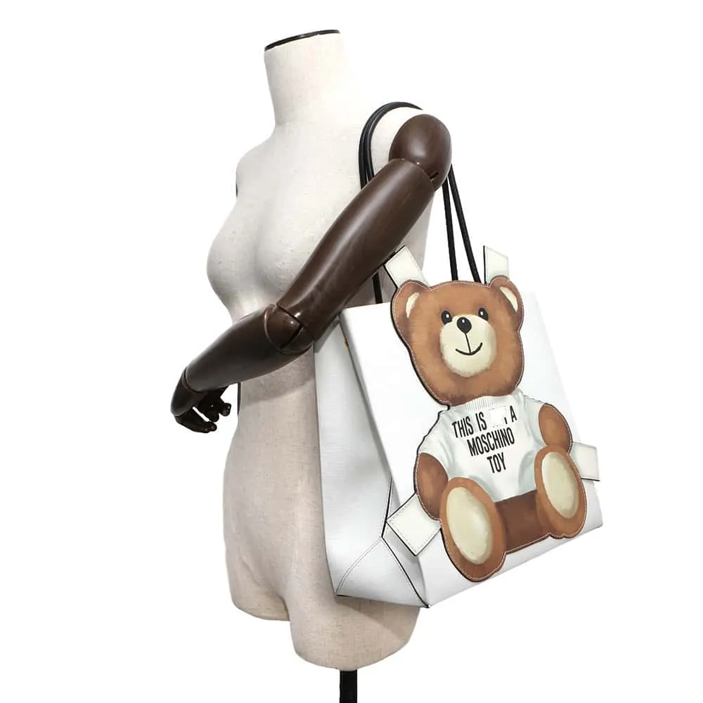 MOSCHINO Moschino Teddy Bear Panel 2way Tote WhiteA75458210 PVC Coated Canvas